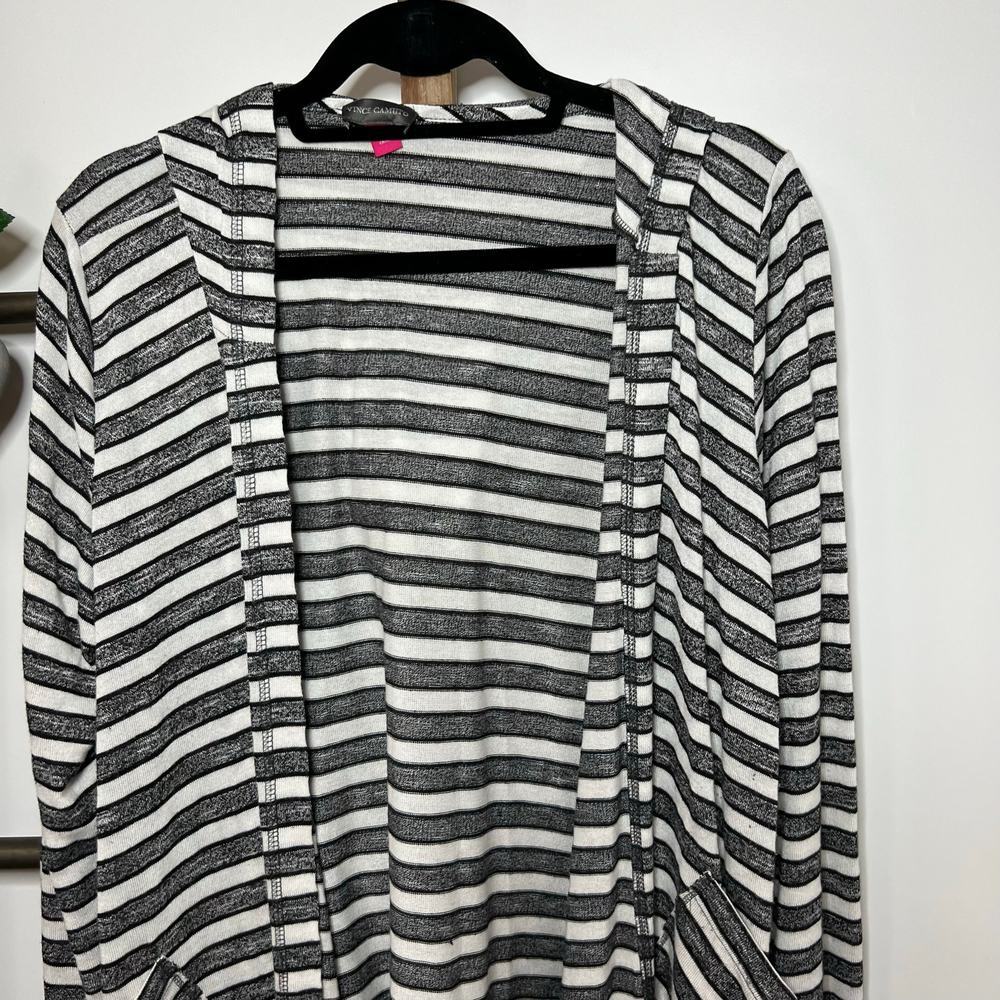 Vince Camuto Long Sleeve Lighweight‎ Black White Cardigan Hoodie Size Medium - Picture 4 of 8